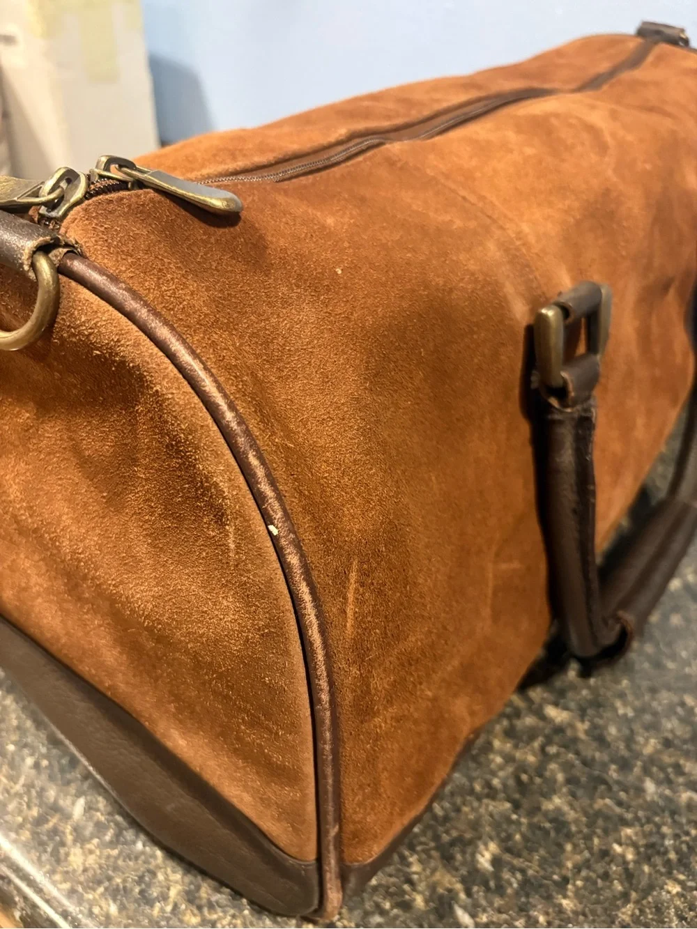 Marlboro Vintage Leather Suede Grit Weekender Duffel Bag Brown large Preowned